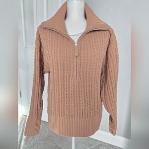 Pink Republic Quarter-Zip Chenille Tunic Sweater - Toasted Wheat - Large